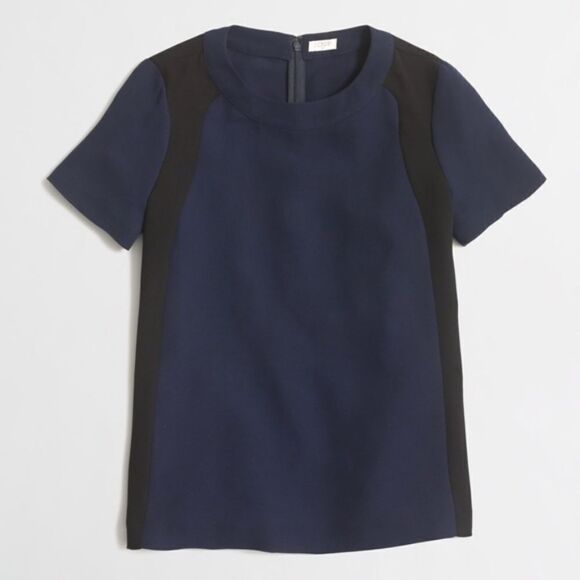 NWT J. Crew Navy Blue Black Colorblock Short Sleeve Crepe Top B9470 - Picture 1 of 8